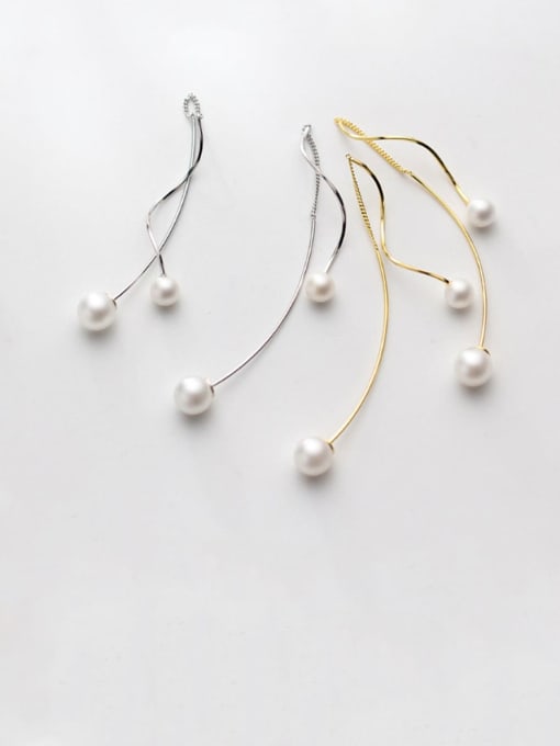 Rosh 925 Sterling Silver Imitation Pearl Tassel Minimalist Threader Earring 3