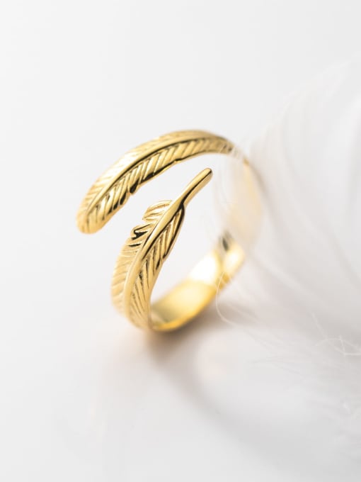 Gold 925 Sterling Silver Leaf Dainty Band Ring