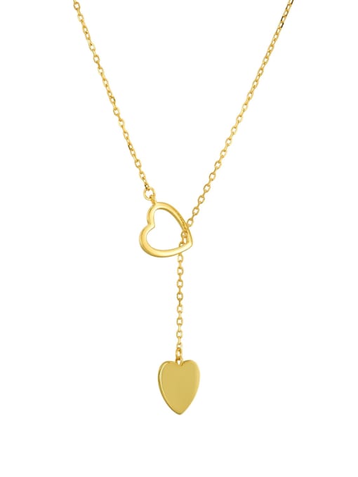 18K Gold Double Heart Heart Necklace 925 Sterling Silver Heart Tassel Minimalist Necklace