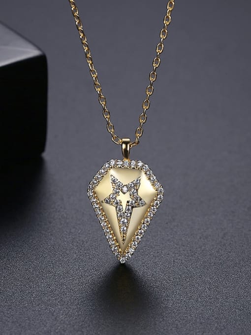 18K T10I27 Brass Rhinestone Geometric Vintage Necklace