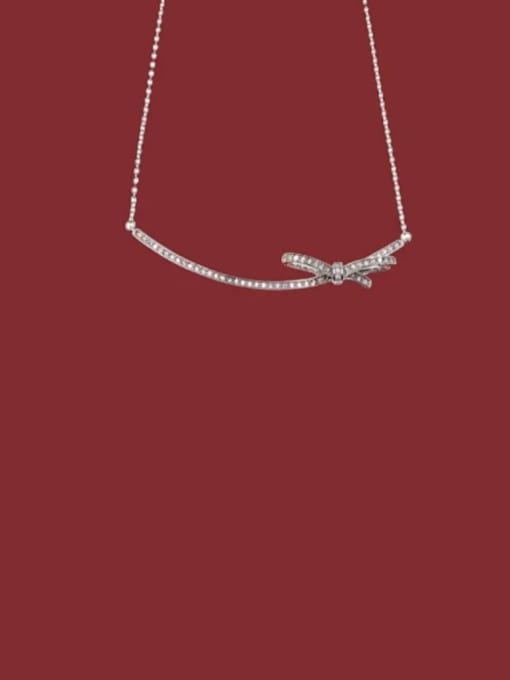 Boomer Cat 925 Sterling Silver Cubic Zirconia White Bowknot Minimalist Necklaces 2