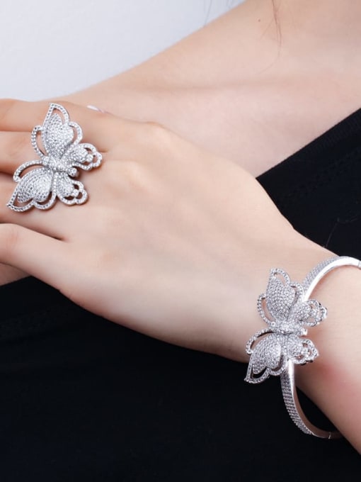 L.WIN Brass Cubic Zirconia Luxury Butterfly  Ring and Bangle Set 3