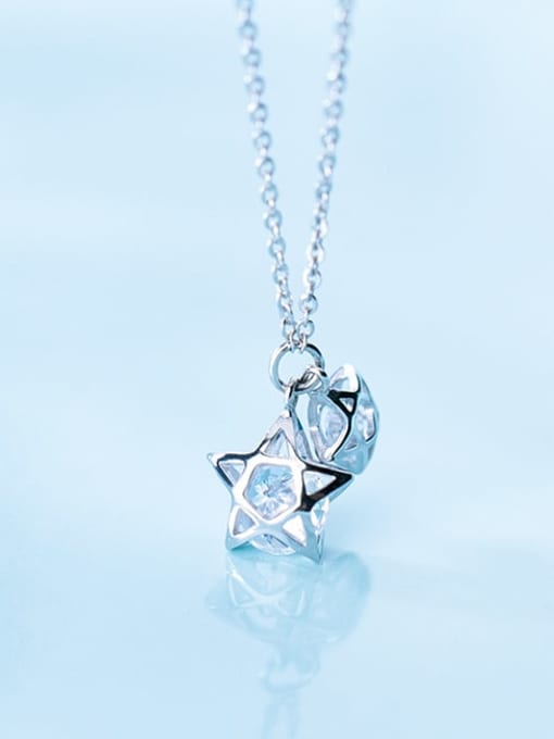 Rosh 925 Sterling Silver Cubic Zirconia simple multi diamond Pentagram fashion hollow Necklace 0