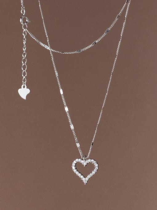 Rosh 925 Sterling Silver Cubic Zirconia Heart Dainty Necklace 3