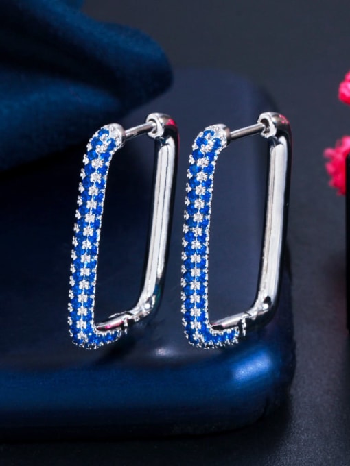 Platinum blue zirconium Brass Cubic Zirconia Geometric Luxury Huggie Earring