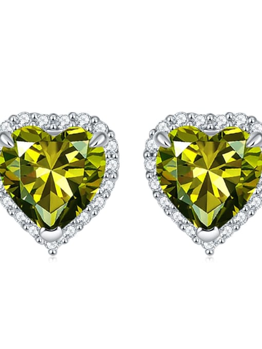 olive 925 Sterling Silver Birthstone Heart Dainty Stud Earring