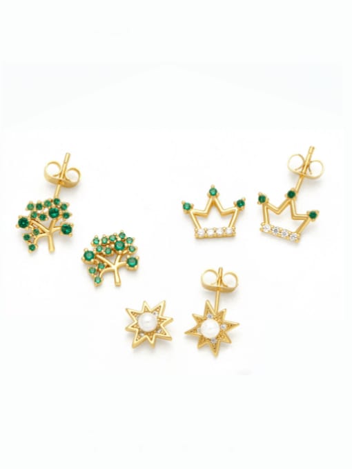 CC Brass Cubic Zirconia Crown Vintage Stud Earring