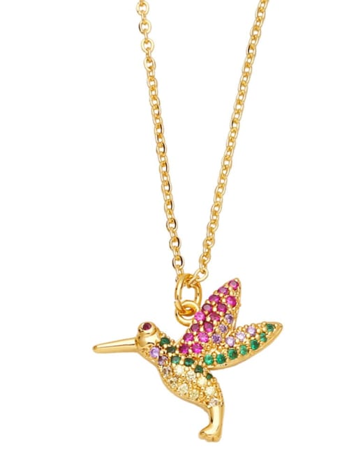 C Brass Cubic Zirconia Enamel Bird Vintage Dragonfly Pendant Necklace