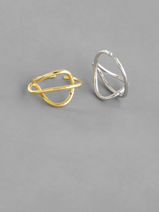 DAKA 925 Sterling Silver With Gold Plated Simplistic Irregular Band Rings 0