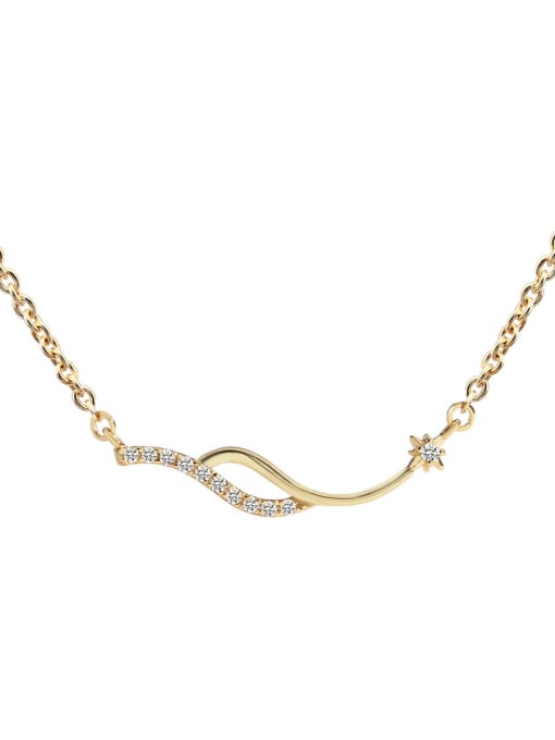 Gold wave Necklace Brass Cubic Zirconia Irregular Wave Minimalist Necklace