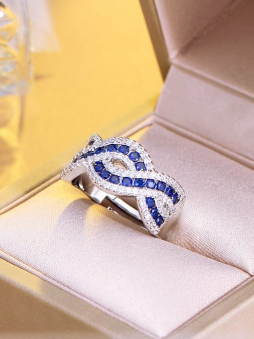 blue Brass Cubic Zirconia Irregular Luxury Stackable Ring