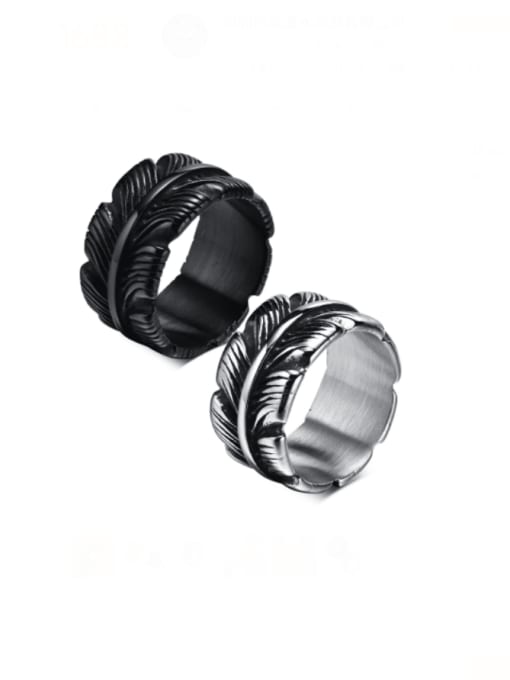 CONG Titanium Steel Feather Vintage Band Ring 0