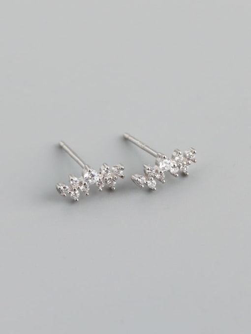 White gold (with plastic plug) 925 Sterling Silver Cubic Zirconia Irregular Vintage Stud Earring