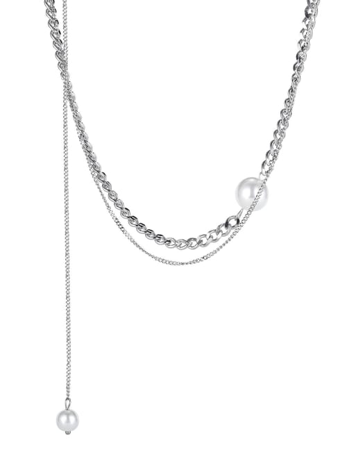 1800 necklaces Titanium Steel Imitation Pearl Tassel Artisan Multi Strand Necklace
