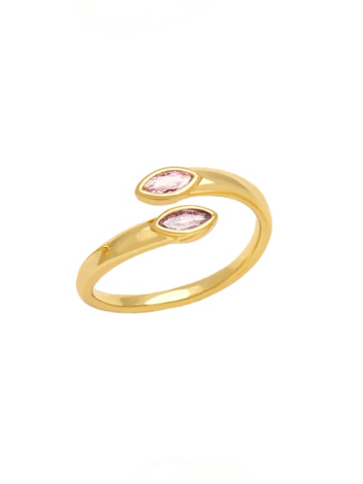 Pink Brass Cubic Zirconia Geometric Minimalist Band Ring