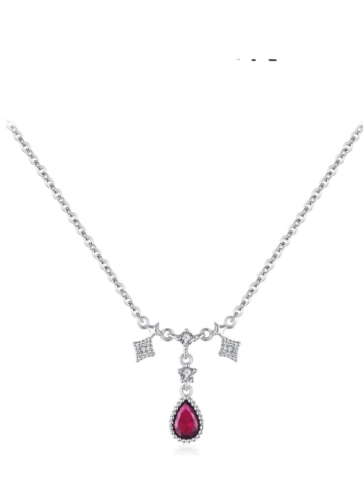 Silver Ruby 925 Sterling Silver Cubic Zirconia Water Drop Dainty Necklace