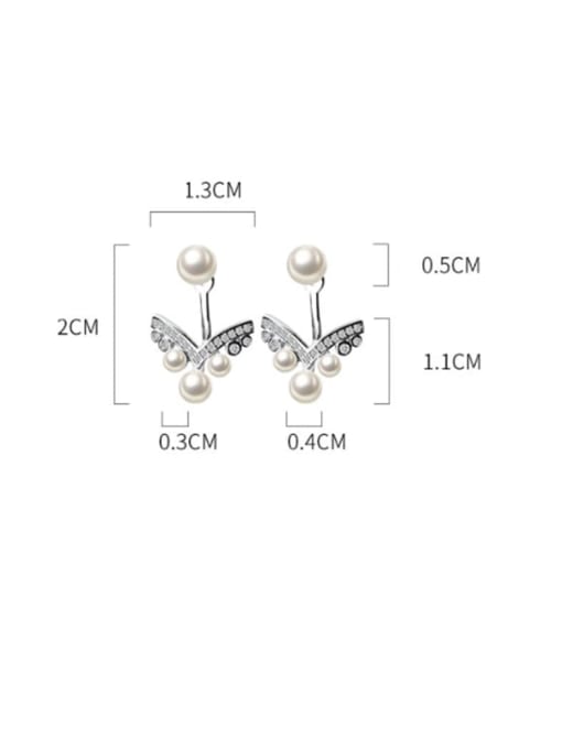 Rosh S925 silver simple diamond V-shaped  Imitation Pearl  Earrings 2