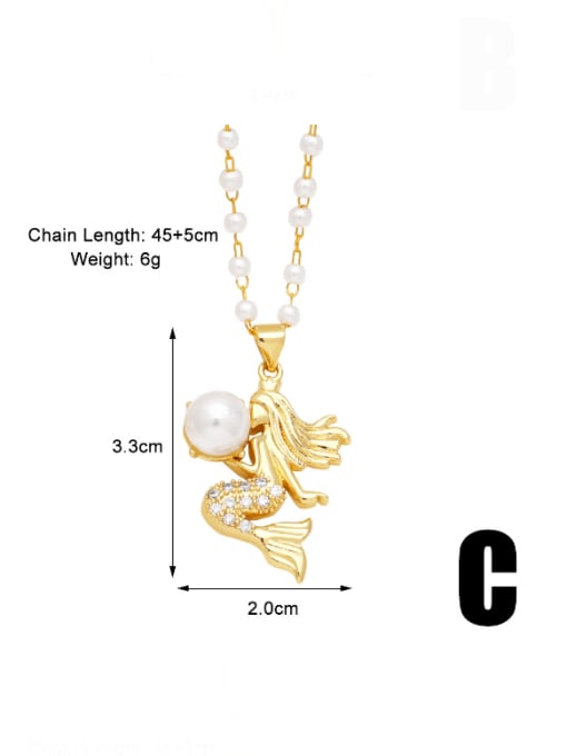 C Brass Cubic Zirconia Mermaid Minimalist Necklace