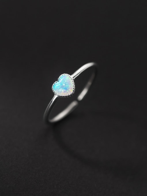 Rosh 925 Sterling Silver Opal Heart Cute Band Ring 2