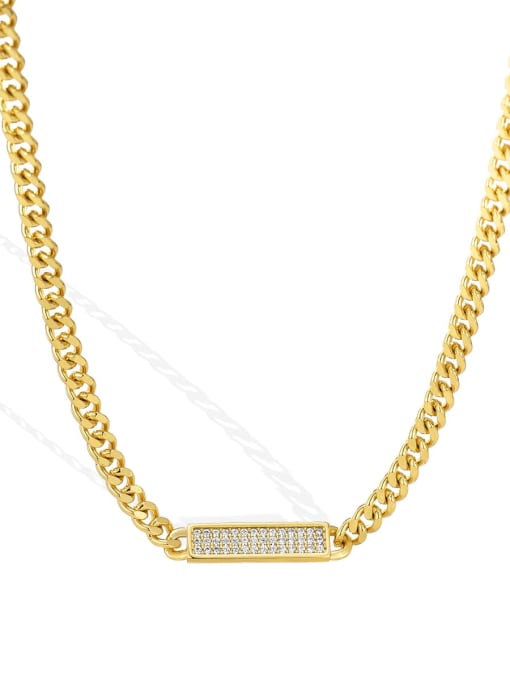 Gold Flat Chain Necklace Brass Cubic Zirconia Geometric Vintage  Hollow Chain Necklace