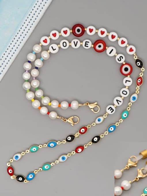 ZZ N200088A Stainless steel Imitation Pearl Multi Color Letter Bohemia Hand-woven Necklace