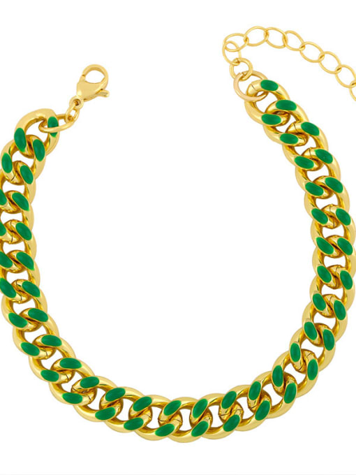 green Brass Hollow Geometric Vintage Link Bracelet