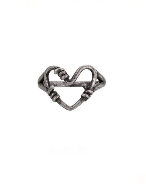 Ancient Silver Hollow Heart Ring Brass Heart Vintage Band Ring