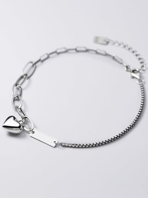 Rosh 925 Sterling Silver Retro heart shaped geometry chain  Anklet 0