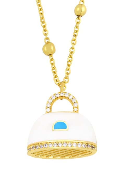 white Brass Rhinestone Enamel Irregular Bag Vintage Necklace