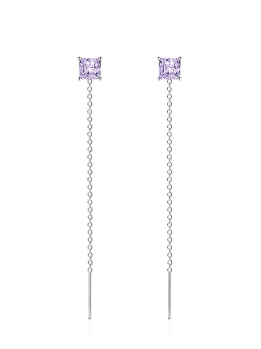 purple Brass Cubic Zirconia Tassel Minimalist Threader Earring