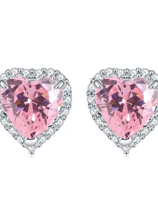 pink 925 Sterling Silver Birthstone Heart Dainty Stud Earring