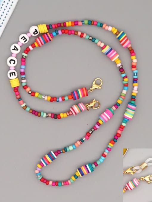 RT N200002B Stainless steel Bead Multi Color Polymer Clay Letter Bohemia Hand-woven Necklace