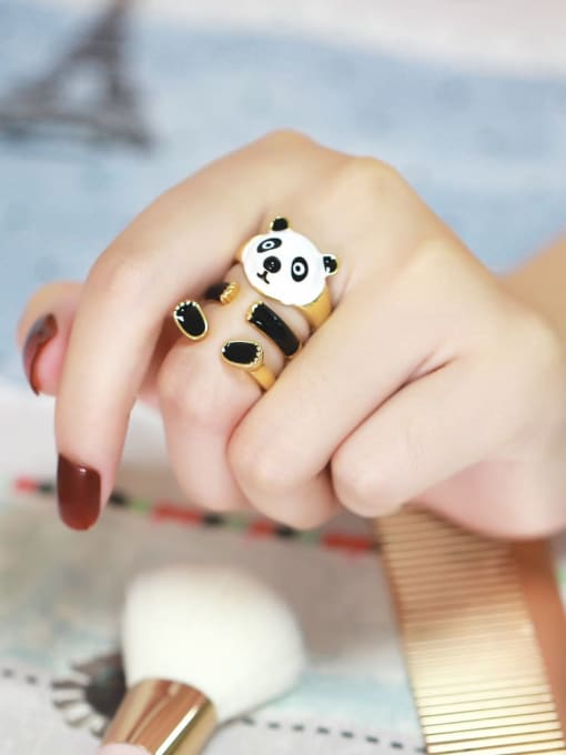 CC Brass Enamel Panda Cute Band Ring 1