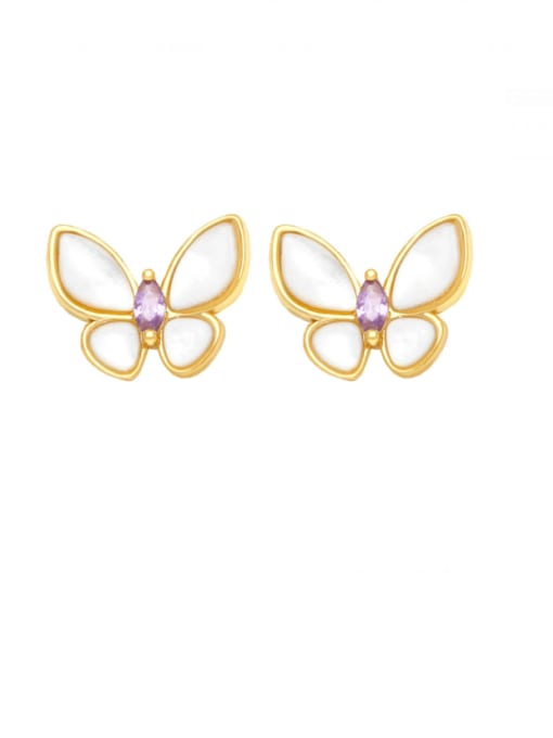 purple Brass Shell Butterfly Minimalist Stud Earring