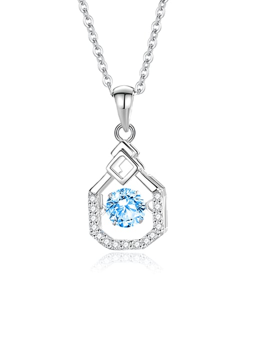 FDTD 018 Platinum+blue  Zircon 925 Sterling Silver Moissanite Geometric Dainty Necklace