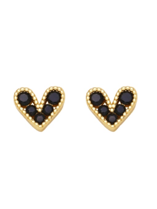 black Brass Cubic Zirconia Heart Cute Stud Earring