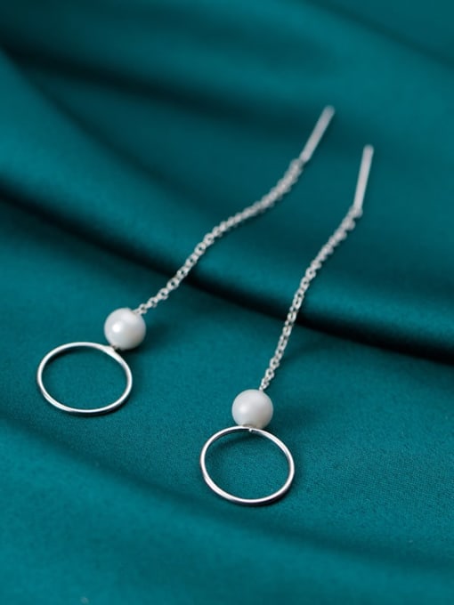 Rosh 925 sterling silver imitation pearl  geometric minimalist threader earring 0