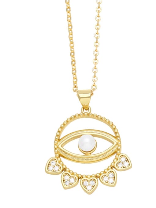 CC Brass Imitation Pearl Evil Eye Trend Necklace 1