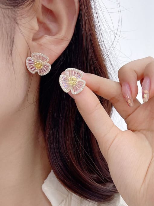 Luxu Brass Cubic Zirconia Flower Dainty Stud Earring 3