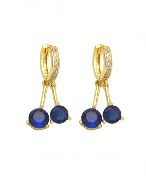 blue Brass Cubic Zirconia Geometric Tassel Vintage Drop Earring