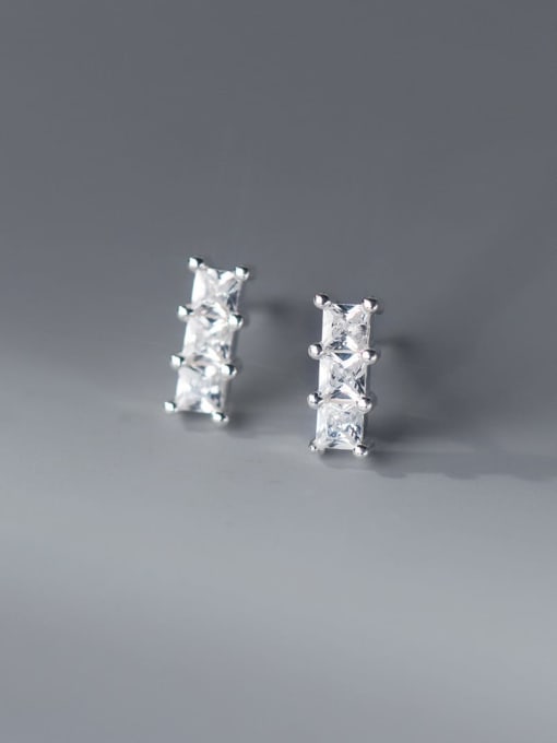 silver 925 Sterling Silver Cubic Zirconia Geometric Minimalist Stud Earring