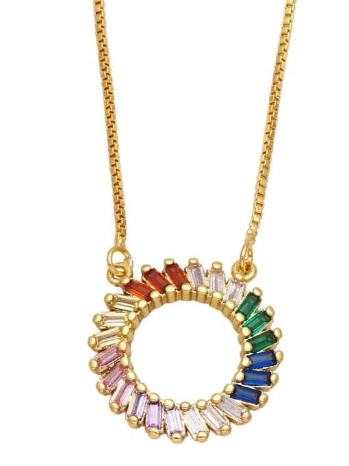B (gold) Brass Cubic Zirconia  Minimalist Rainbow Round Pendant  Necklace