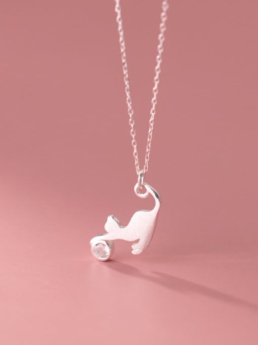 Rosh 925 Sterling Silver Cubic Zirconia Cat Minimalist Necklace