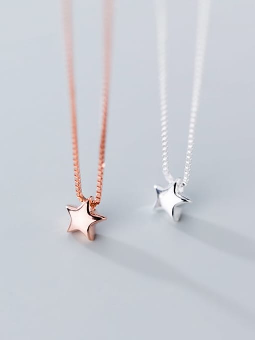 Rosh 925 sterling silver simple fashion Pentagram Star Pendant Necklace