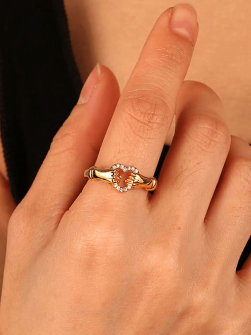 CHARME Brass Cubic Zirconia Heart Dainty Band Ring 1