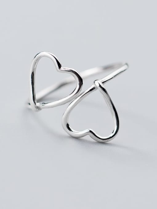 Rosh 925 Sterling Silver Hollow Heart Minimalist Free Size Ring 1