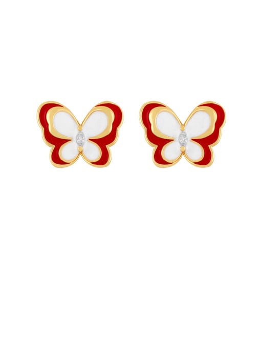 red Brass Enamel Butterfly Cute Huggie Earring