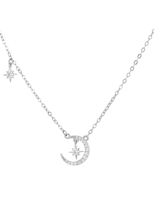 BeiFei Minimalism Silver 925 Sterling Silver Cubic Zirconia Moon Dainty Necklace 0