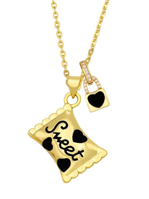 black Brass Enamel Heart Vintage Necklace