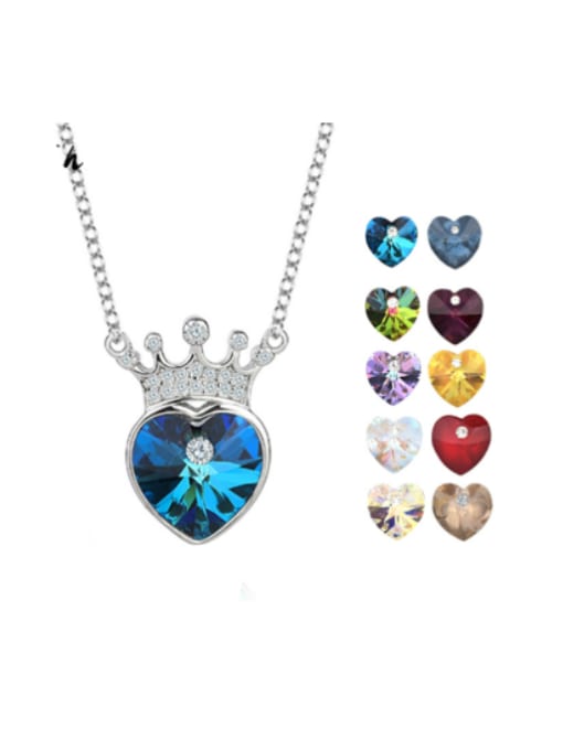 BC-Swarovski Elements 925 Sterling Silver Austrian Crystal Heart Classic Necklace 0